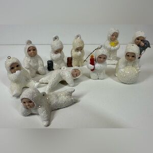 Vintage Alberta's Ceramic Molded Sugared Snow Babies Ornaments/Figures 10 Total